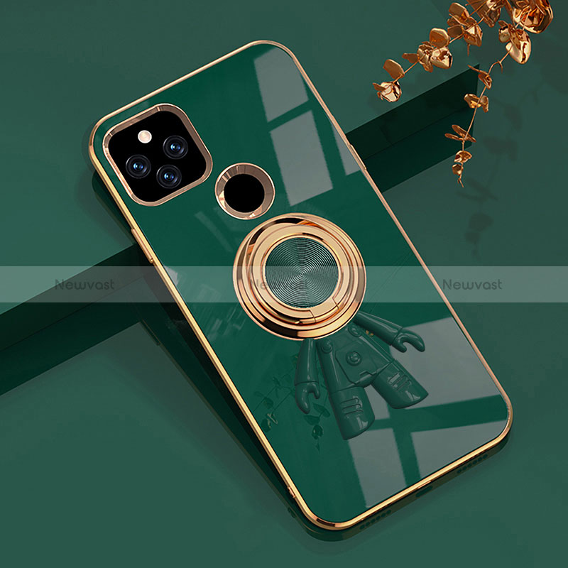 Ultra-thin Silicone Gel Soft Case Cover with Magnetic Finger Ring Stand AN2 for Google Pixel 5a 5G Green