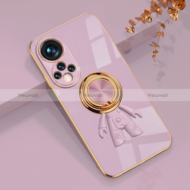 Ultra-thin Silicone Gel Soft Case Cover with Magnetic Finger Ring Stand AN2 for Huawei Honor 50 5G