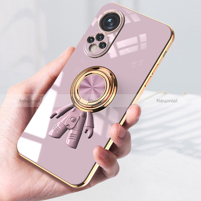 Ultra-thin Silicone Gel Soft Case Cover with Magnetic Finger Ring Stand AN2 for Huawei Honor 50 5G