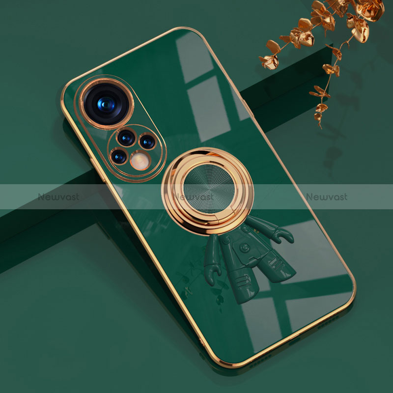 Ultra-thin Silicone Gel Soft Case Cover with Magnetic Finger Ring Stand AN2 for Huawei Honor 50 Pro 5G Green