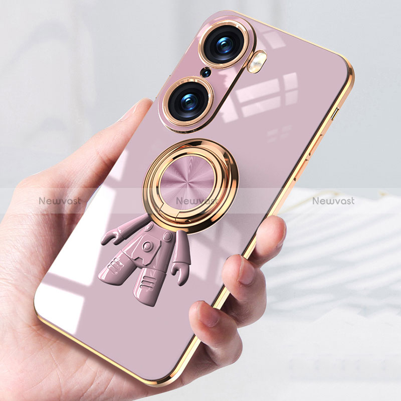 Ultra-thin Silicone Gel Soft Case Cover with Magnetic Finger Ring Stand AN2 for Huawei Honor 60 5G