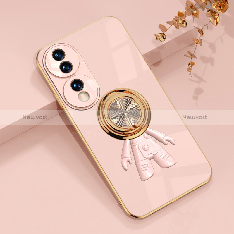 Ultra-thin Silicone Gel Soft Case Cover with Magnetic Finger Ring Stand AN2 for Huawei Honor 70 5G