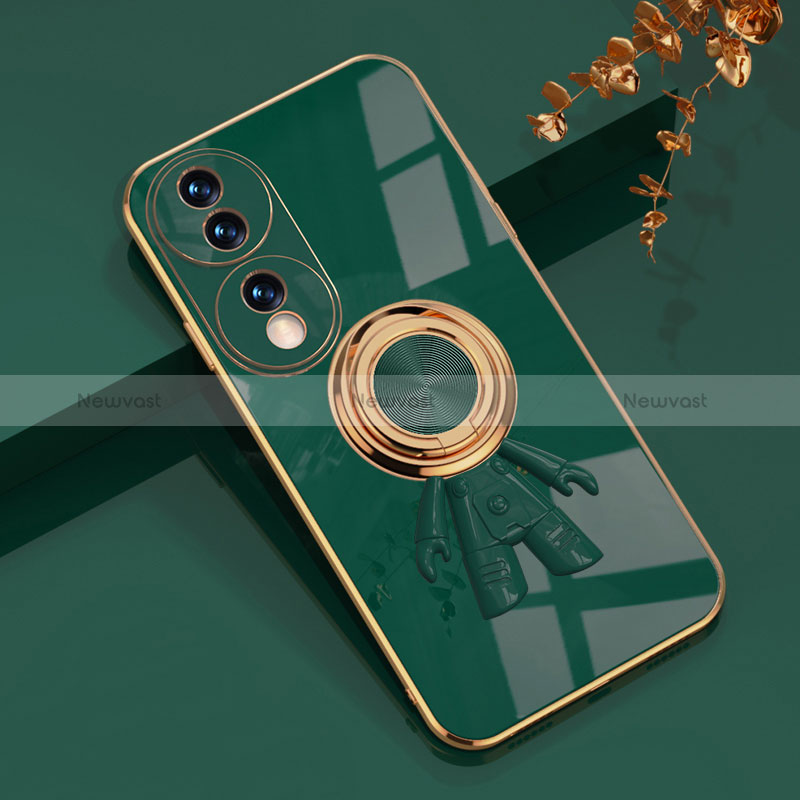 Ultra-thin Silicone Gel Soft Case Cover with Magnetic Finger Ring Stand AN2 for Huawei Honor 70 5G Green