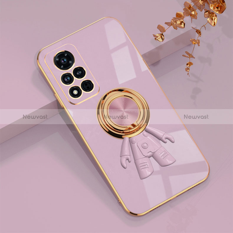 Ultra-thin Silicone Gel Soft Case Cover with Magnetic Finger Ring Stand AN2 for Huawei Honor V40 5G