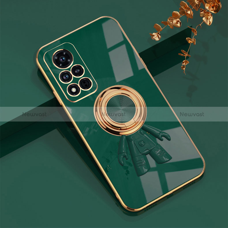 Ultra-thin Silicone Gel Soft Case Cover with Magnetic Finger Ring Stand AN2 for Huawei Honor V40 5G Green