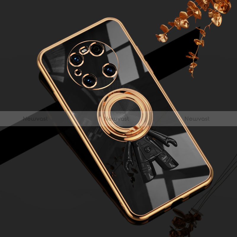 Ultra-thin Silicone Gel Soft Case Cover with Magnetic Finger Ring Stand AN2 for Huawei Mate 40 Pro