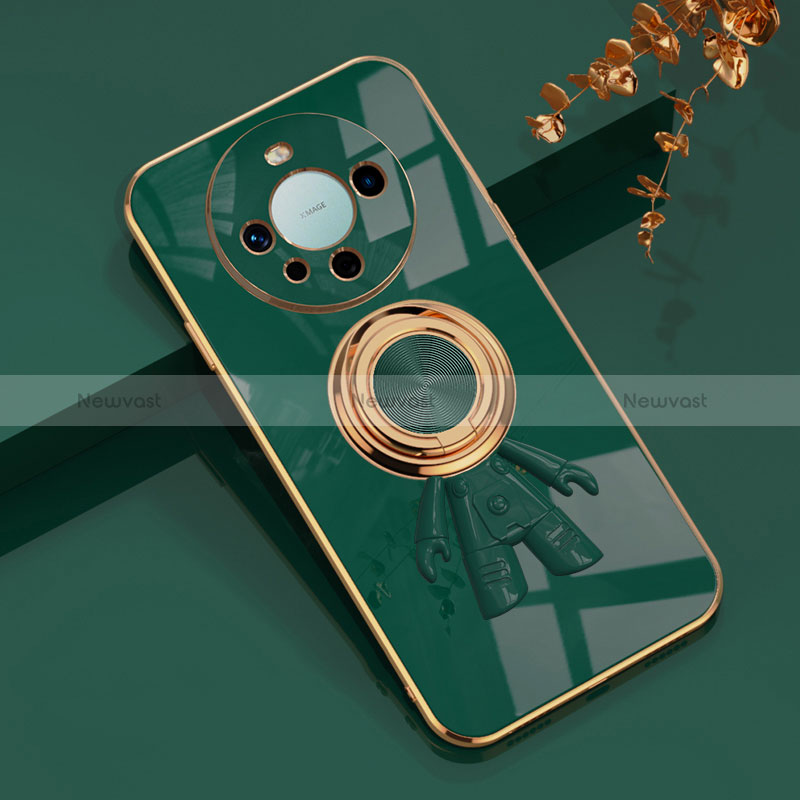 Ultra-thin Silicone Gel Soft Case Cover with Magnetic Finger Ring Stand AN2 for Huawei Mate 60 Green