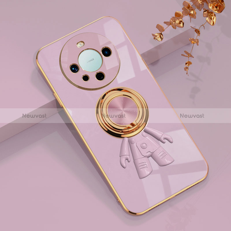 Ultra-thin Silicone Gel Soft Case Cover with Magnetic Finger Ring Stand AN2 for Huawei Mate 60 Pro