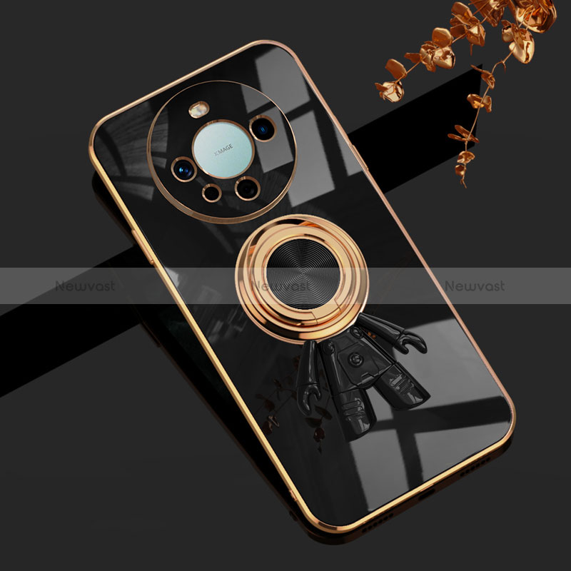 Ultra-thin Silicone Gel Soft Case Cover with Magnetic Finger Ring Stand AN2 for Huawei Mate 60 Pro Black