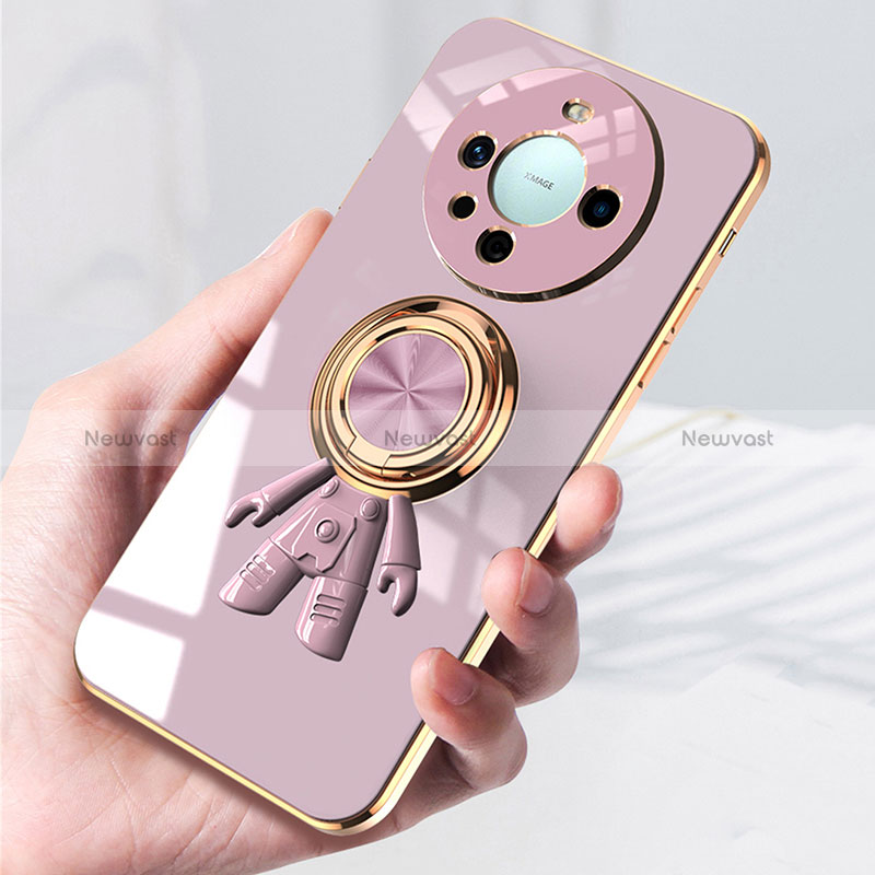 Ultra-thin Silicone Gel Soft Case Cover with Magnetic Finger Ring Stand AN2 for Huawei Mate 60 Pro+ Plus