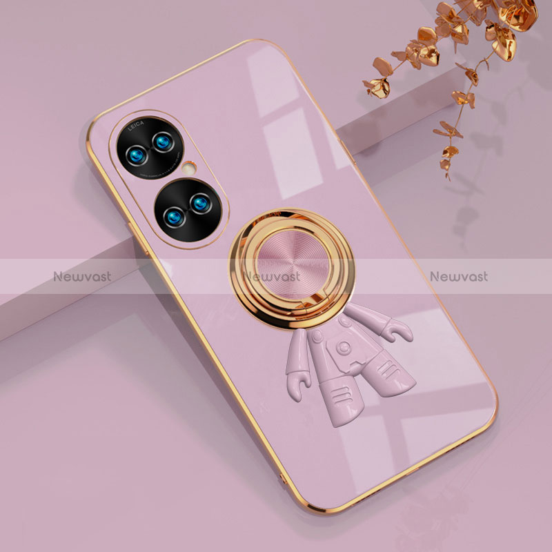 Ultra-thin Silicone Gel Soft Case Cover with Magnetic Finger Ring Stand AN2 for Huawei P50 Pro