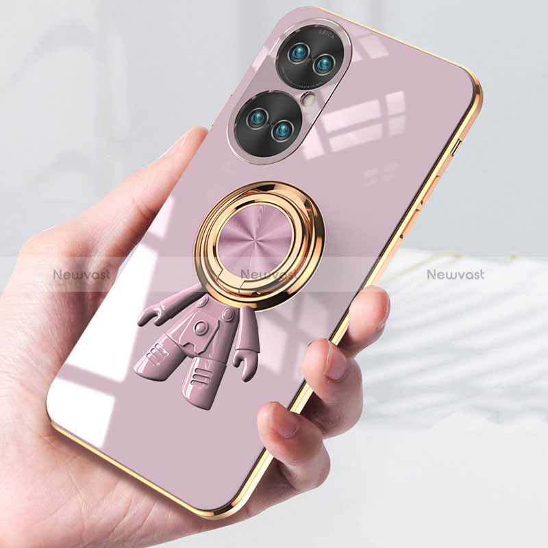 Ultra-thin Silicone Gel Soft Case Cover with Magnetic Finger Ring Stand AN2 for Huawei P50 Pro