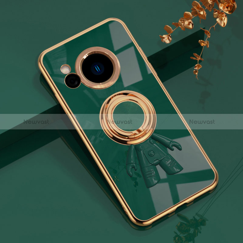 Ultra-thin Silicone Gel Soft Case Cover with Magnetic Finger Ring Stand AN2 for Sharp Aquos R8 Green