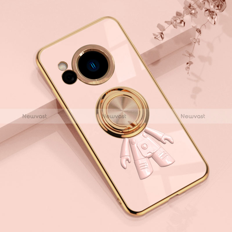 Ultra-thin Silicone Gel Soft Case Cover with Magnetic Finger Ring Stand AN2 for Sharp Aquos R8 Rose Gold