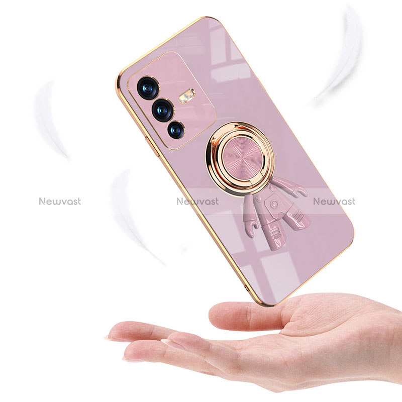 Ultra-thin Silicone Gel Soft Case Cover with Magnetic Finger Ring Stand AN2 for Vivo V23 5G