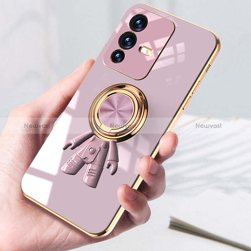 Ultra-thin Silicone Gel Soft Case Cover with Magnetic Finger Ring Stand AN2 for Vivo V23 5G