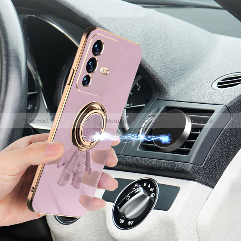 Ultra-thin Silicone Gel Soft Case Cover with Magnetic Finger Ring Stand AN2 for Vivo V23 5G