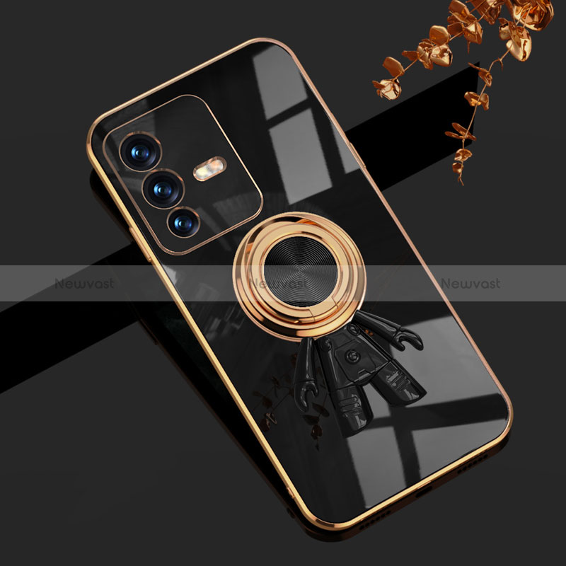 Ultra-thin Silicone Gel Soft Case Cover with Magnetic Finger Ring Stand AN2 for Vivo V23 5G