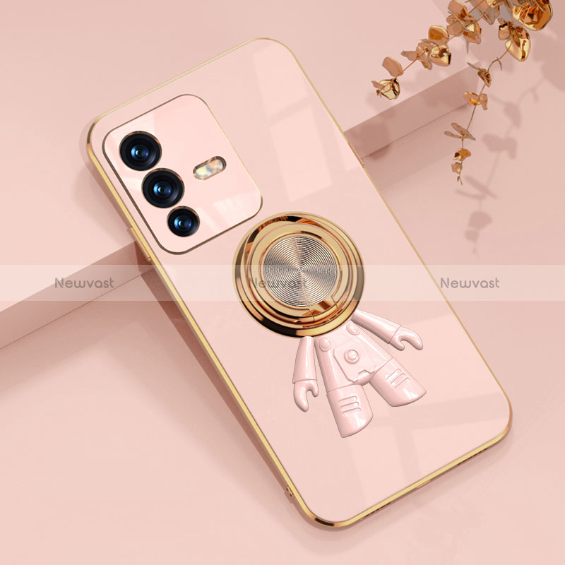 Ultra-thin Silicone Gel Soft Case Cover with Magnetic Finger Ring Stand AN2 for Vivo V23 Pro 5G