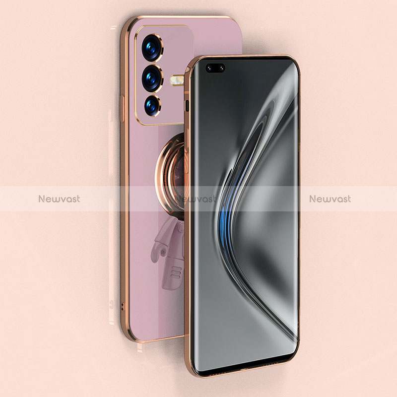 Ultra-thin Silicone Gel Soft Case Cover with Magnetic Finger Ring Stand AN2 for Vivo V23 Pro 5G