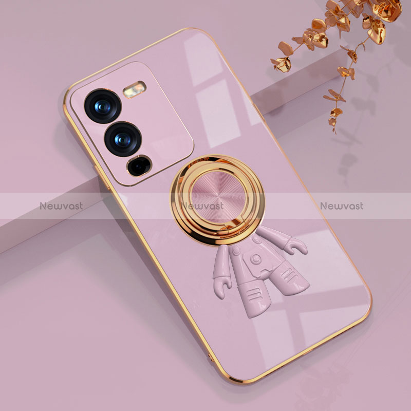 Ultra-thin Silicone Gel Soft Case Cover with Magnetic Finger Ring Stand AN2 for Vivo V25 Pro 5G Purple