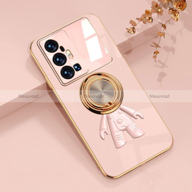 Ultra-thin Silicone Gel Soft Case Cover with Magnetic Finger Ring Stand AN2 for Vivo X70 Pro+ Plus 5G Pink