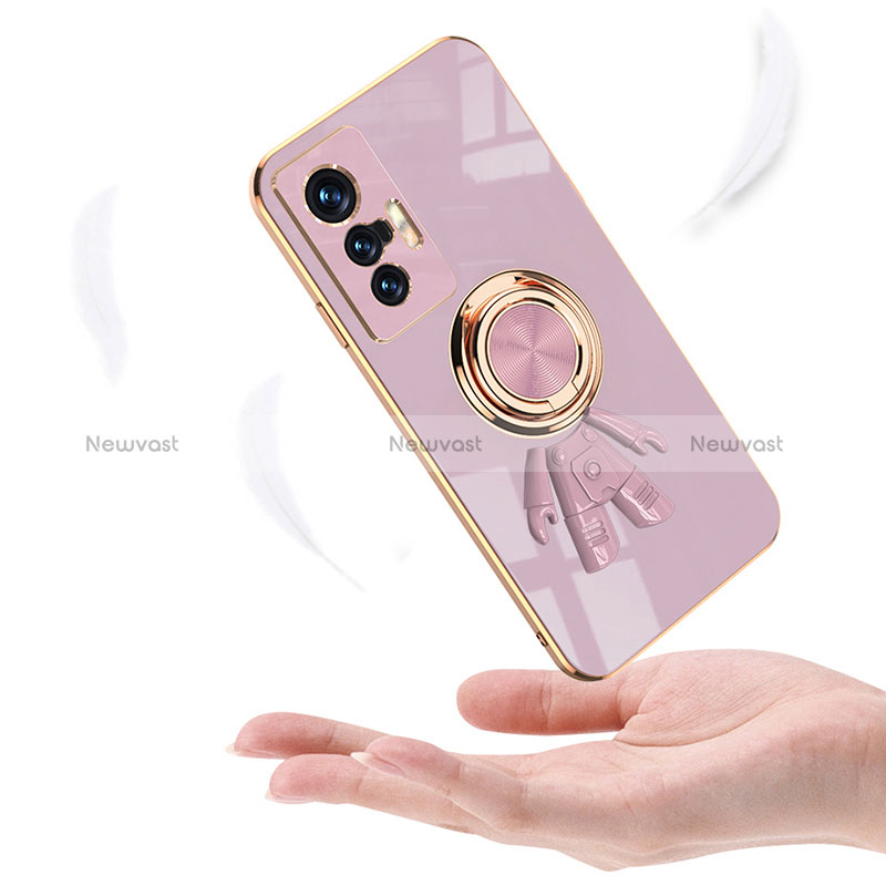 Ultra-thin Silicone Gel Soft Case Cover with Magnetic Finger Ring Stand AN2 for Vivo X70t