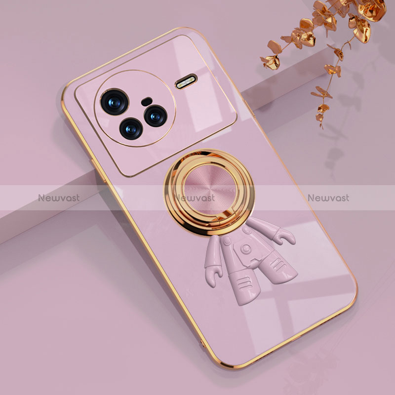 Ultra-thin Silicone Gel Soft Case Cover with Magnetic Finger Ring Stand AN2 for Vivo X80 5G Purple