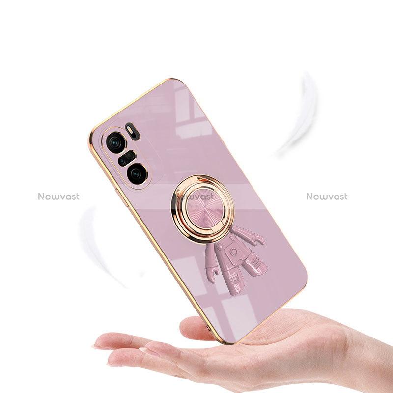 Ultra-thin Silicone Gel Soft Case Cover with Magnetic Finger Ring Stand AN2 for Xiaomi Mi 11i 5G