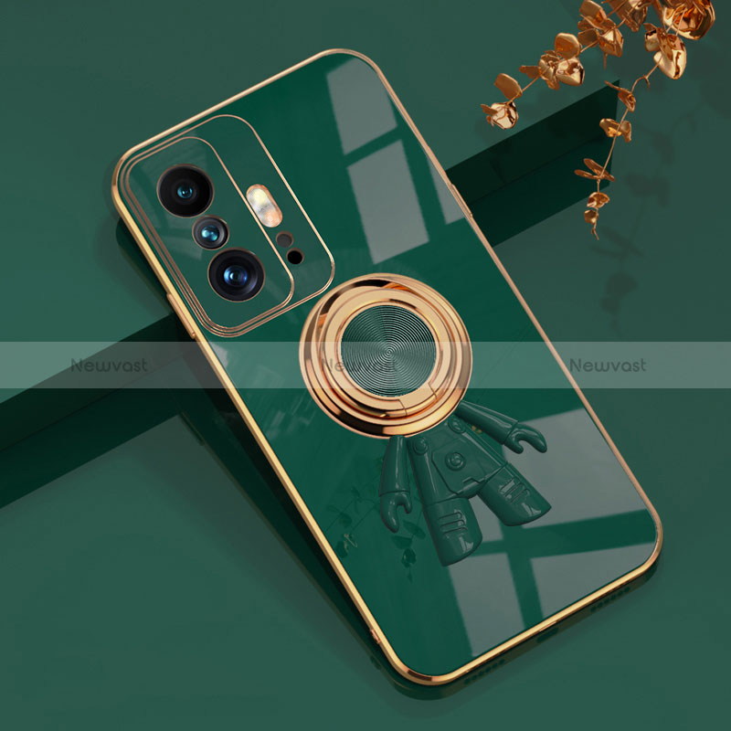 Ultra-thin Silicone Gel Soft Case Cover with Magnetic Finger Ring Stand AN2 for Xiaomi Mi 11T 5G Green