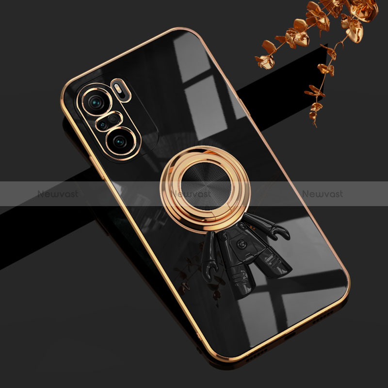 Ultra-thin Silicone Gel Soft Case Cover with Magnetic Finger Ring Stand AN2 for Xiaomi Mi 11X 5G Black