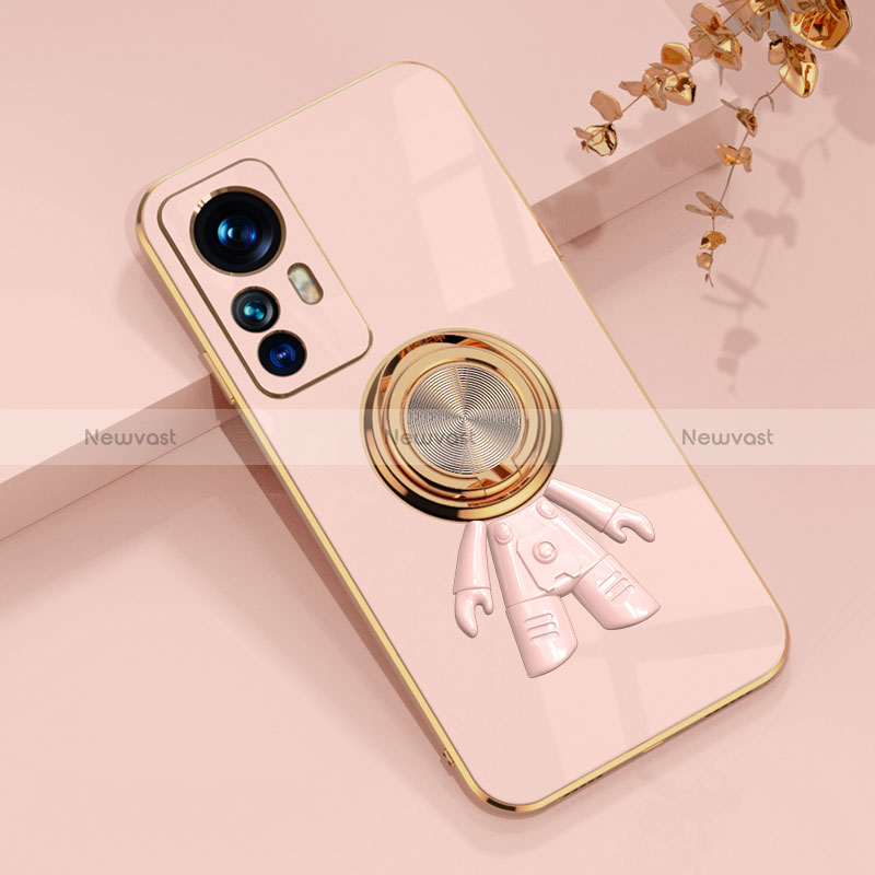 Ultra-thin Silicone Gel Soft Case Cover with Magnetic Finger Ring Stand AN2 for Xiaomi Mi 12T 5G Pink