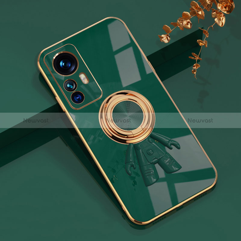 Ultra-thin Silicone Gel Soft Case Cover with Magnetic Finger Ring Stand AN2 for Xiaomi Mi 12T Pro 5G Green