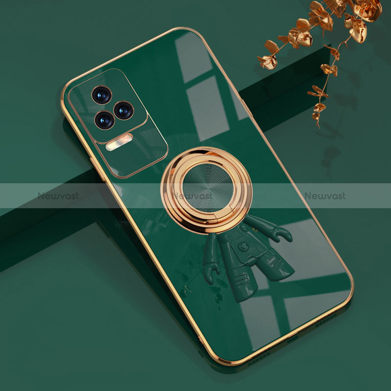 Ultra-thin Silicone Gel Soft Case Cover with Magnetic Finger Ring Stand AN2 for Xiaomi Poco F4 5G Green