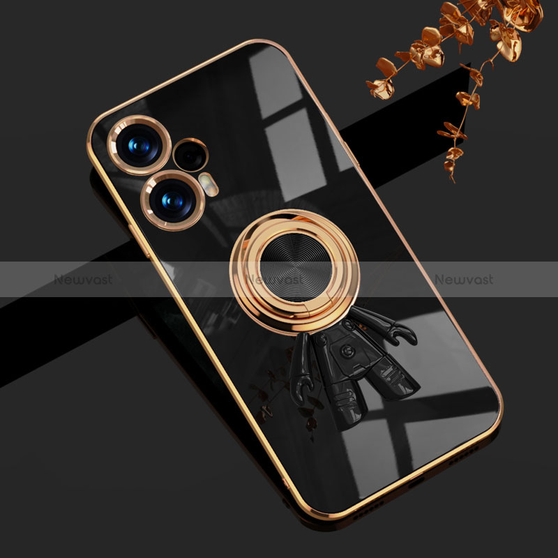 Ultra-thin Silicone Gel Soft Case Cover with Magnetic Finger Ring Stand AN2 for Xiaomi Poco F5 5G Black