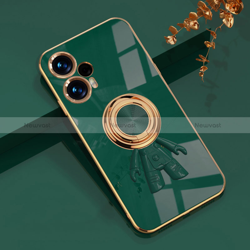 Ultra-thin Silicone Gel Soft Case Cover with Magnetic Finger Ring Stand AN2 for Xiaomi Poco F5 5G Green