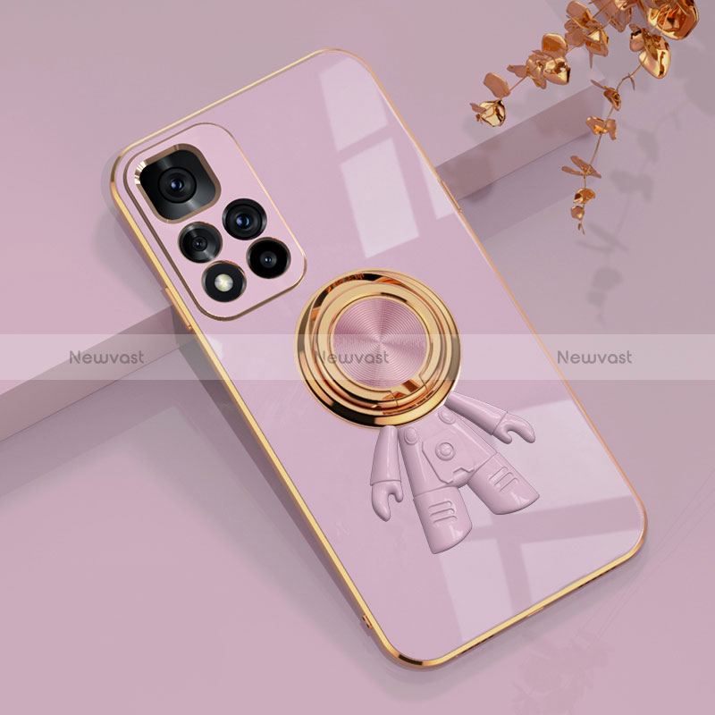 Ultra-thin Silicone Gel Soft Case Cover with Magnetic Finger Ring Stand AN2 for Xiaomi Poco M4 Pro 5G