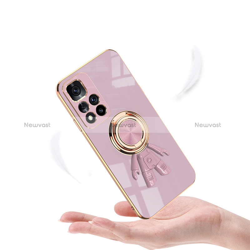 Ultra-thin Silicone Gel Soft Case Cover with Magnetic Finger Ring Stand AN2 for Xiaomi Poco M4 Pro 5G