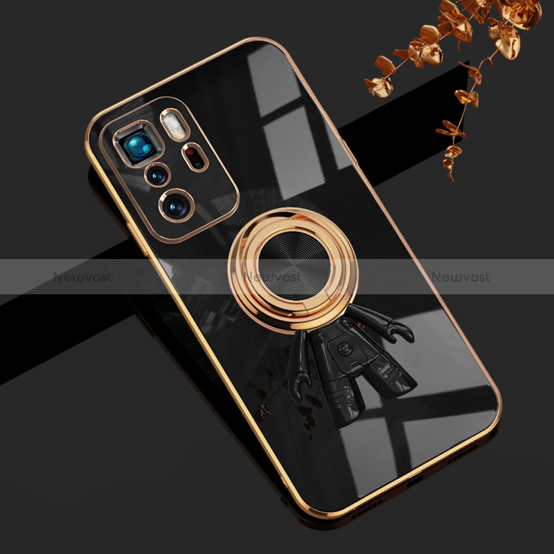 Ultra-thin Silicone Gel Soft Case Cover with Magnetic Finger Ring Stand AN2 for Xiaomi Poco X3 GT 5G