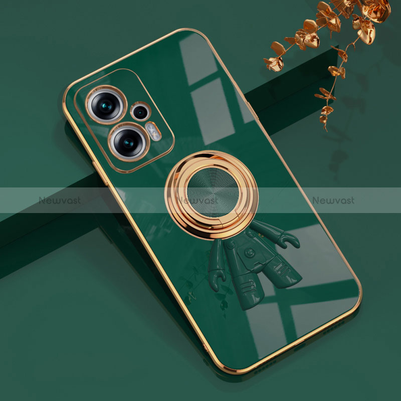 Ultra-thin Silicone Gel Soft Case Cover with Magnetic Finger Ring Stand AN2 for Xiaomi Poco X4 GT 5G Green