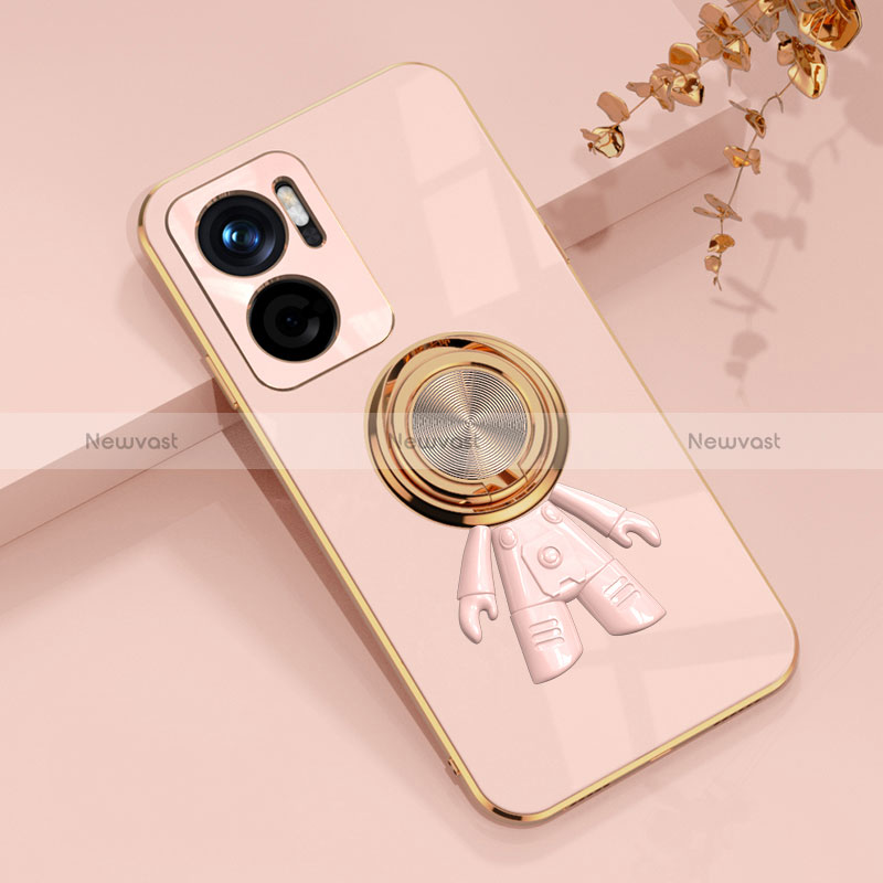 Ultra-thin Silicone Gel Soft Case Cover with Magnetic Finger Ring Stand AN2 for Xiaomi Redmi 11 Prime 5G Pink