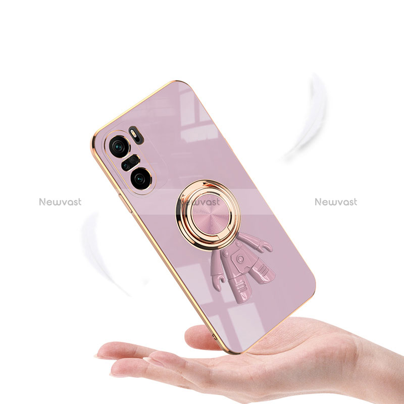 Ultra-thin Silicone Gel Soft Case Cover with Magnetic Finger Ring Stand AN2 for Xiaomi Redmi K40 5G