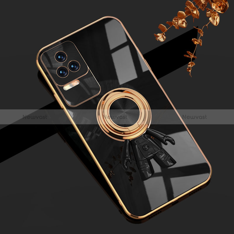 Ultra-thin Silicone Gel Soft Case Cover with Magnetic Finger Ring Stand AN2 for Xiaomi Redmi K40S 5G Black