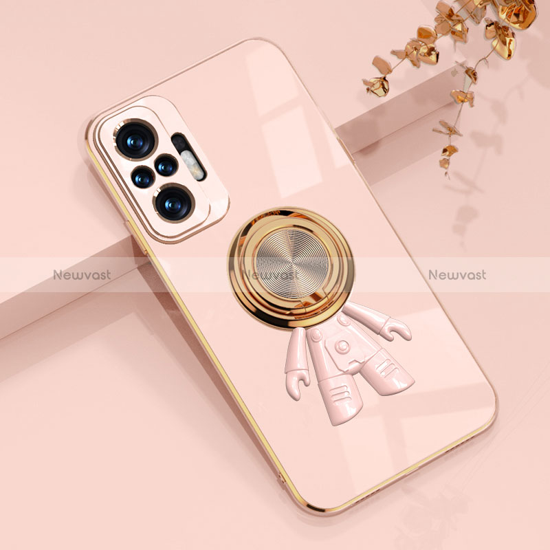 Ultra-thin Silicone Gel Soft Case Cover with Magnetic Finger Ring Stand AN2 for Xiaomi Redmi Note 10 Pro 4G