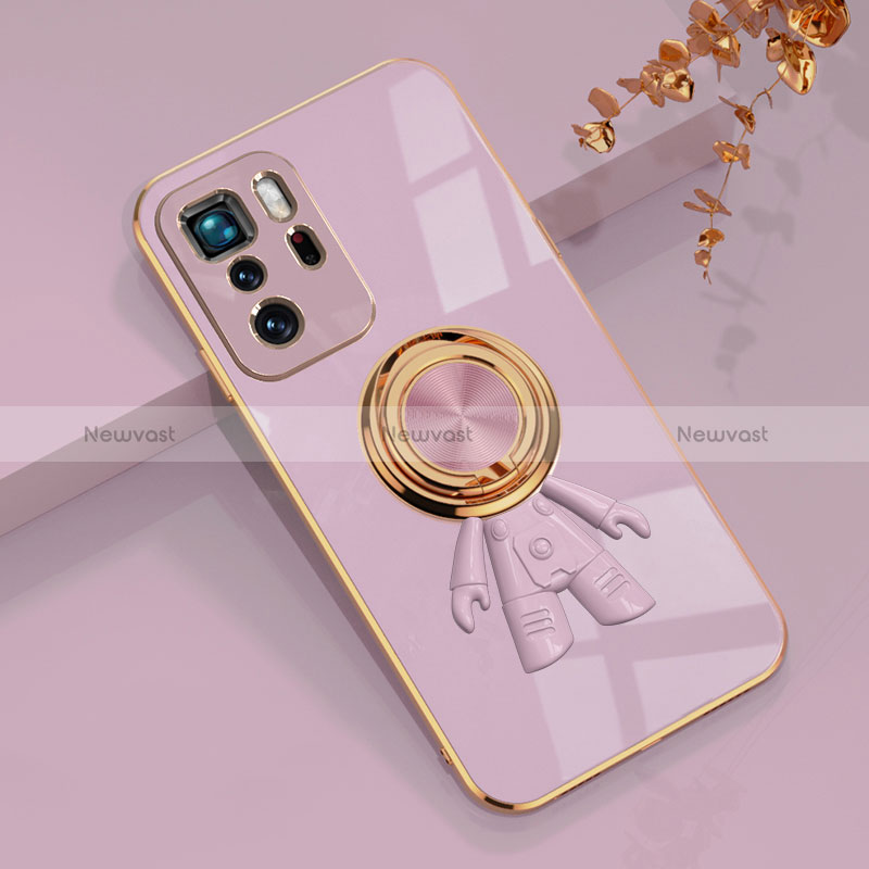 Ultra-thin Silicone Gel Soft Case Cover with Magnetic Finger Ring Stand AN2 for Xiaomi Redmi Note 10 Pro 5G Purple