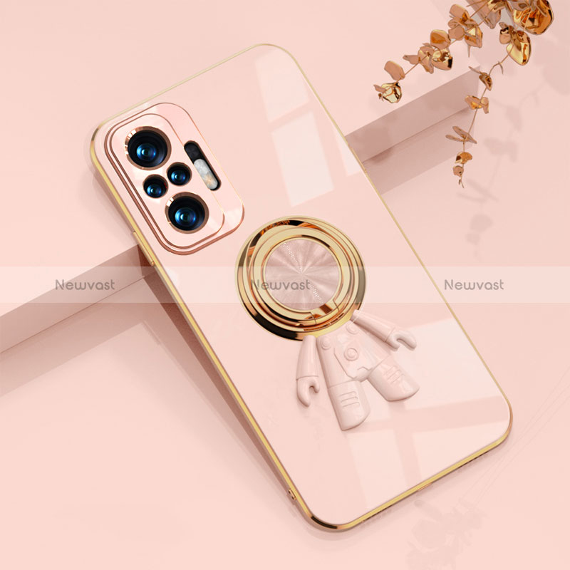 Ultra-thin Silicone Gel Soft Case Cover with Magnetic Finger Ring Stand AN2 for Xiaomi Redmi Note 10S 4G