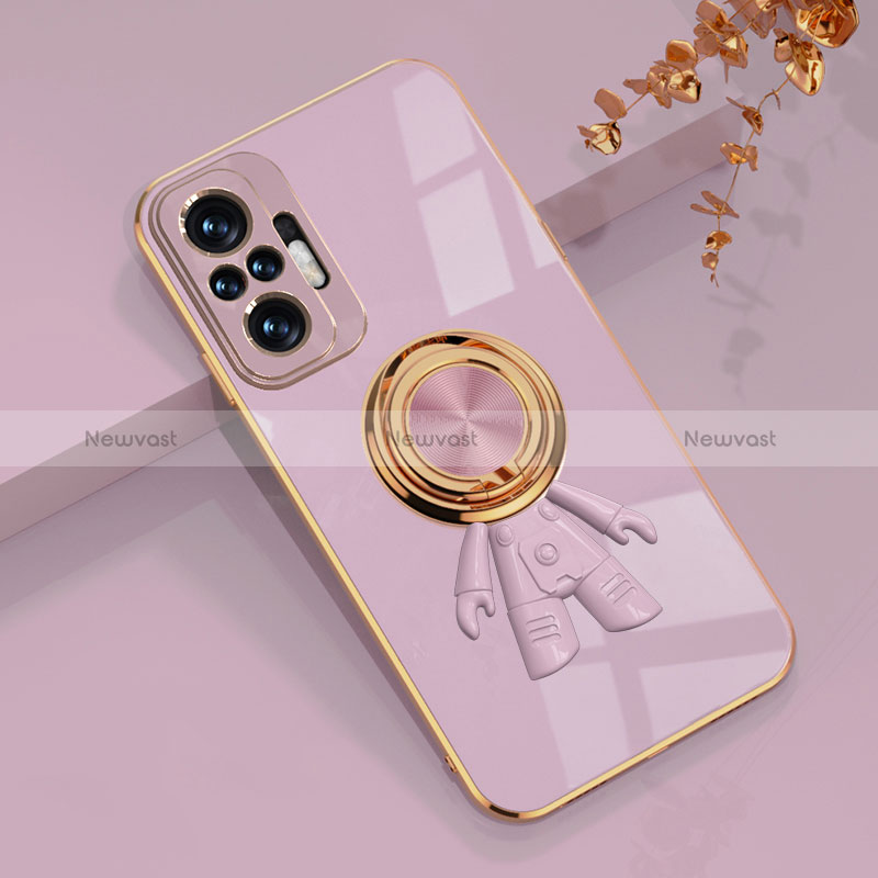 Ultra-thin Silicone Gel Soft Case Cover with Magnetic Finger Ring Stand AN2 for Xiaomi Redmi Note 10S 4G