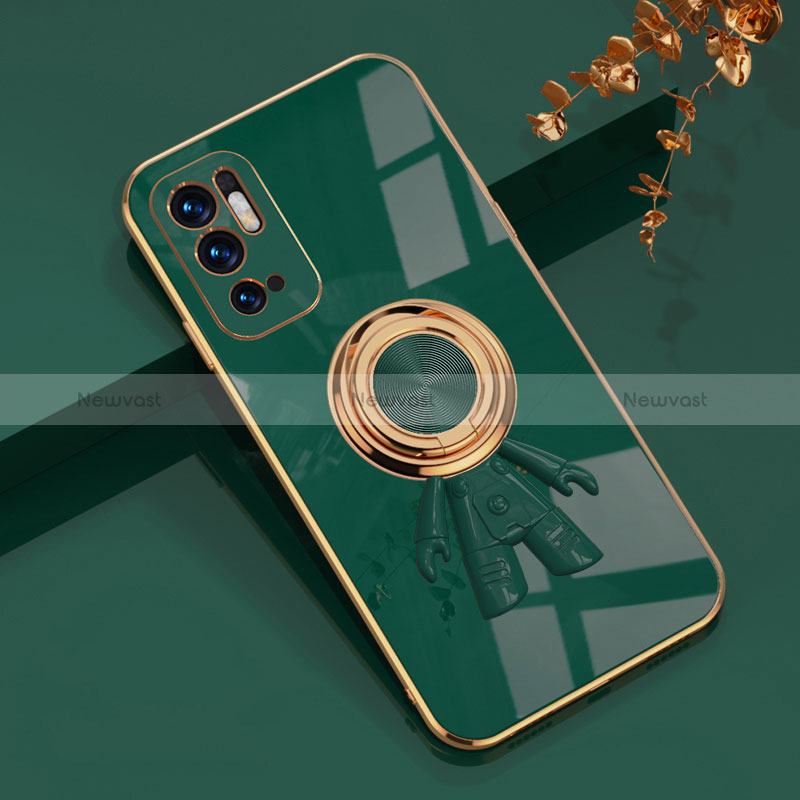 Ultra-thin Silicone Gel Soft Case Cover with Magnetic Finger Ring Stand AN2 for Xiaomi Redmi Note 11 SE 5G Green