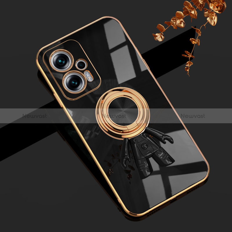 Ultra-thin Silicone Gel Soft Case Cover with Magnetic Finger Ring Stand AN2 for Xiaomi Redmi Note 11T Pro 5G