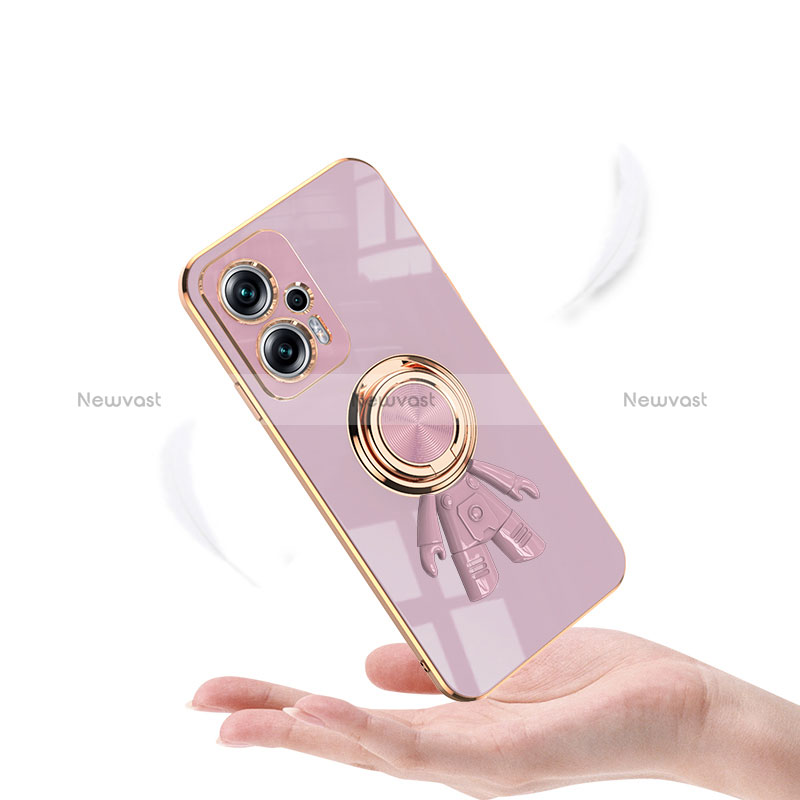 Ultra-thin Silicone Gel Soft Case Cover with Magnetic Finger Ring Stand AN2 for Xiaomi Redmi Note 11T Pro 5G